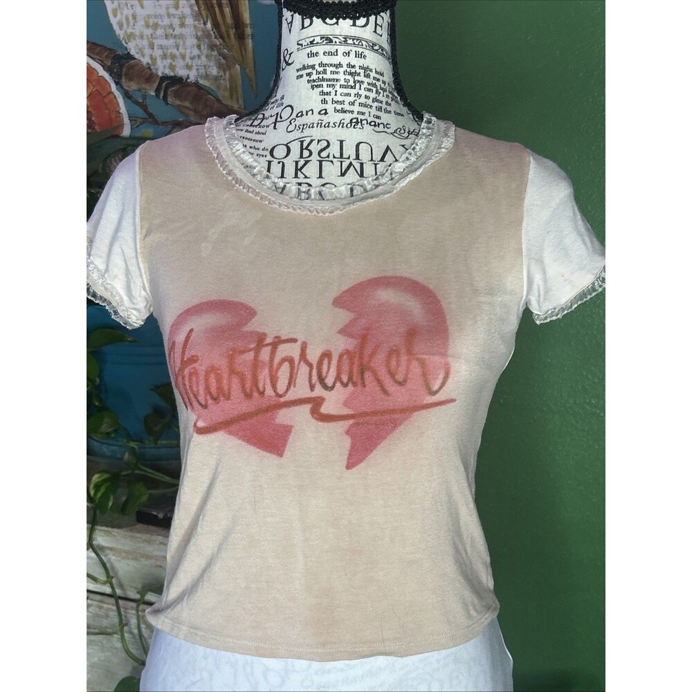 Vtg 90s Pink Heartbreaker Graphic Crop Baby Tee Shirt -S Grunge Skater Girly